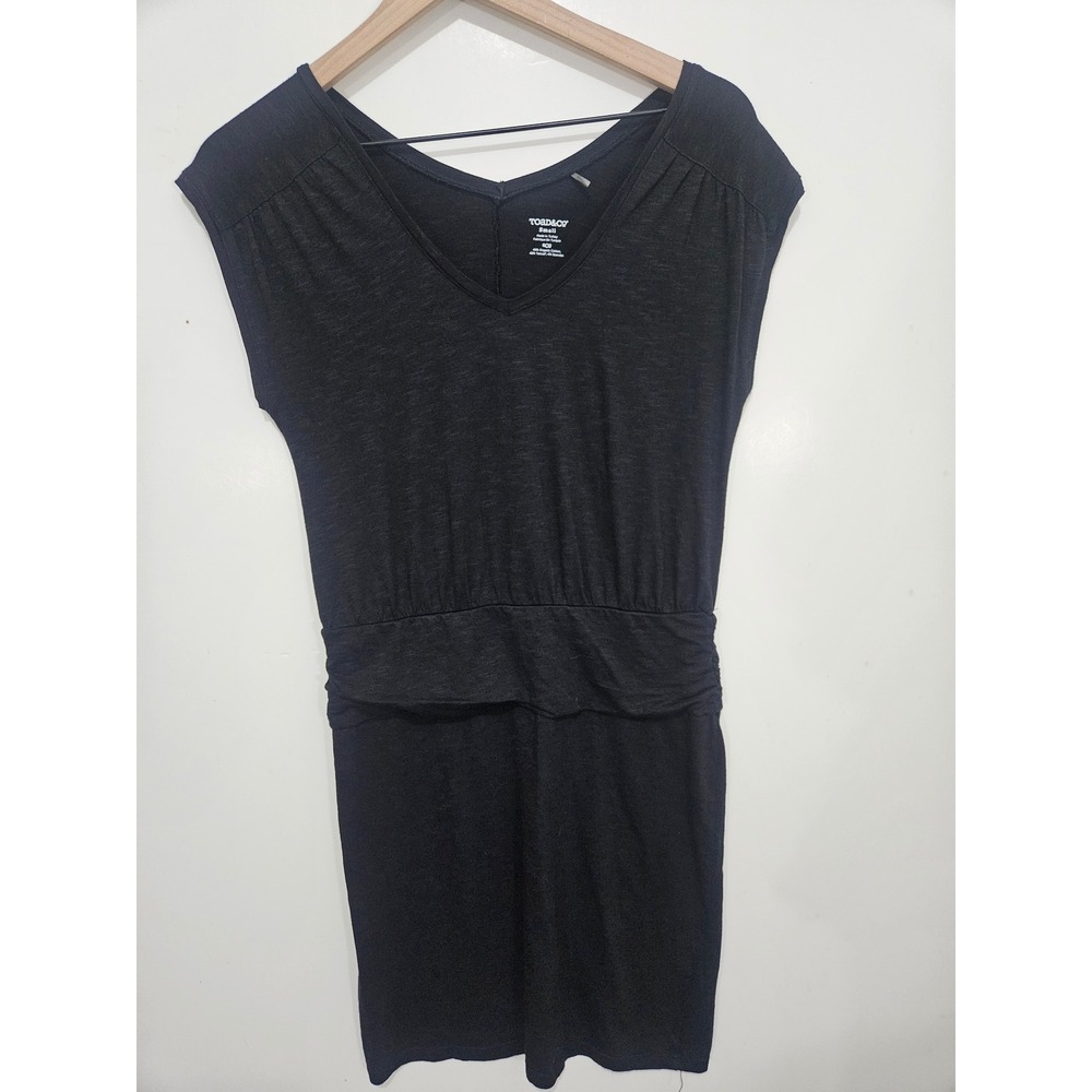 Toad&Co Womens Small Black Organic Cotton Tencel Knit V-Neck Cap Sleeve Dress